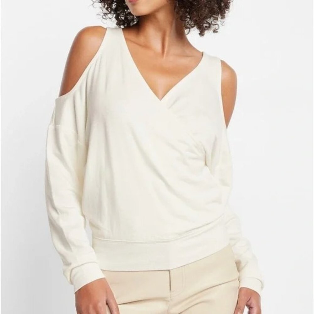 Express V-neck Faux Wrap Open Shoulder Sweatshirt Top M
